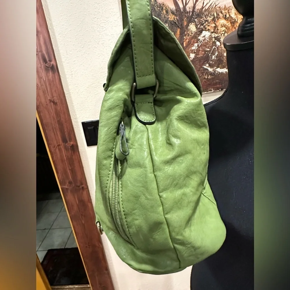 Bueno Lime Green Faux Leather Backpack Shoulder Bag Large